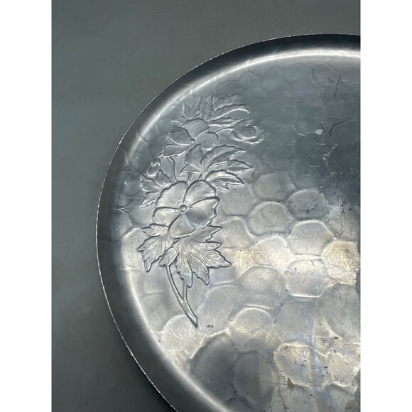 metal circle tray platter embossed with floral lip 11.5x1" READ - Picture 2 of 9